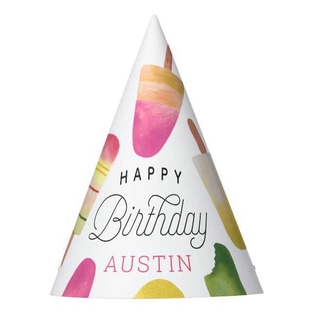 Pink Popsicle Personalized Kids Birthday Party Hat (Front)
