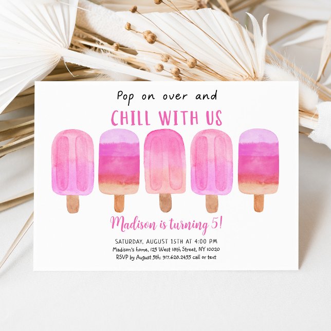 Pink Popsicle Pop On Over Birthday Invitation (Creator Uploaded)