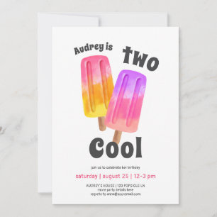 Pink Popsicles Girl 2th Birthday Invitation
