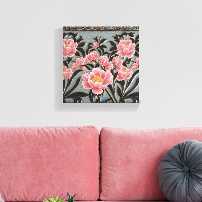 Pink Porcelain Peonies Canvas Print (Insitu(LivingRoom))