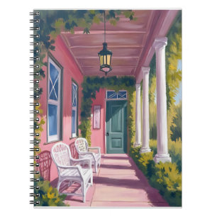 Pink Porch   Botanical Deck Floral Watercolor Notebook