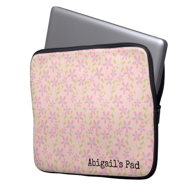 Pink Posey Pattern Laptop Sleeve (Front Left)