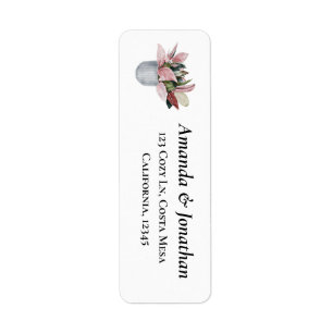 Pink Potted Plant Wedding Return Address Labels