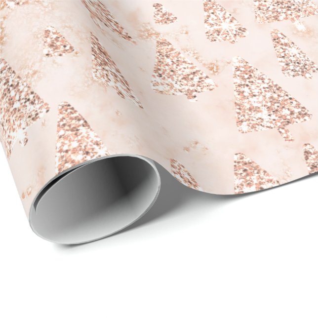 Pink Powder Gold Glitter Christmas Tree Marble Lux Wrapping Paper (Roll Corner)