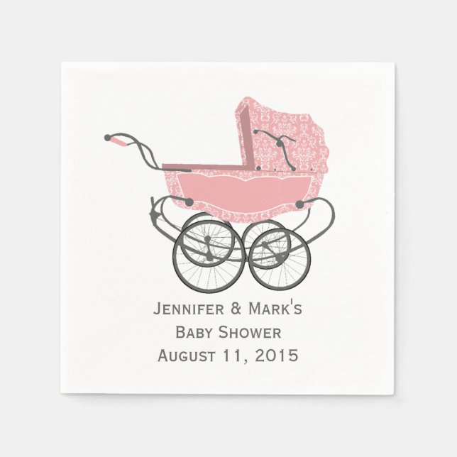 Pink Pram Custom Baby Shower Paper Napkins (Front)