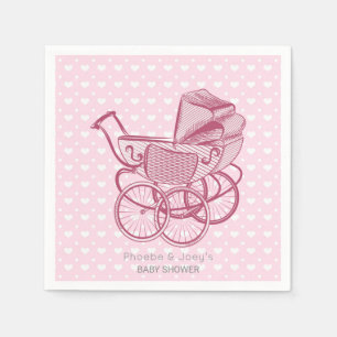 Pink Pram Hearts Baby Shower Personalized Elegant Napkin