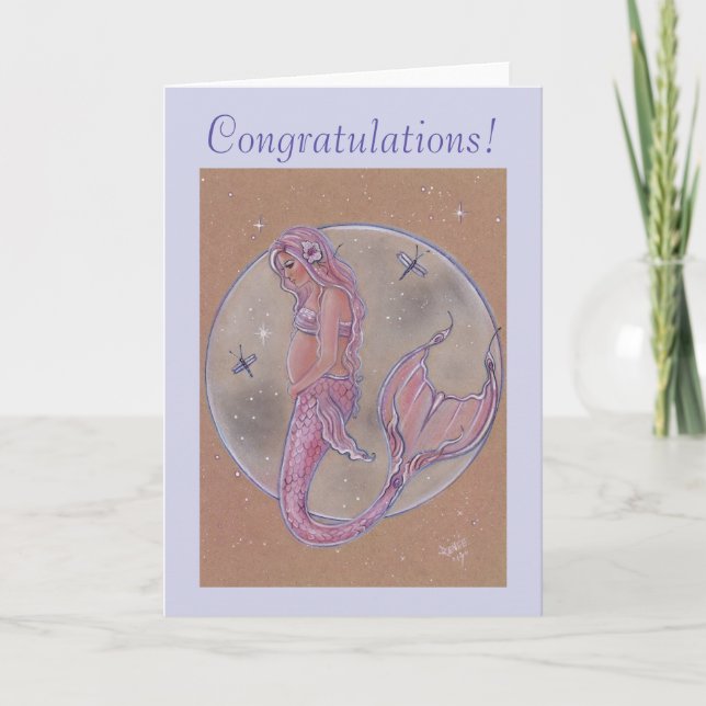 Pink pregnancy mermaid congratulations new mom card (Front)