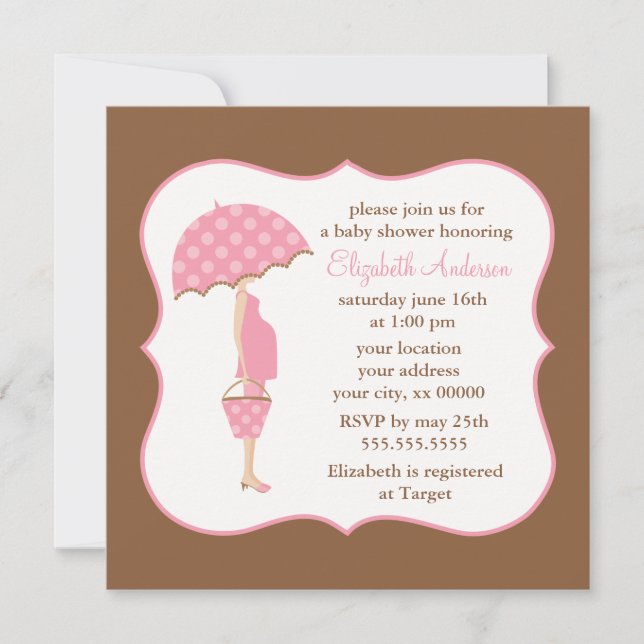 Pink Pregnant Mom Baby Shower Invitation (Front)