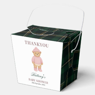 Pink Preppy Bear Designer Plaid Baby Shower Favor Box