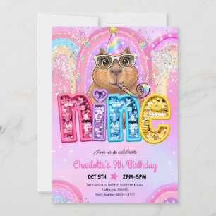 Pink Preppy Capybara 9th Birthday Invitation