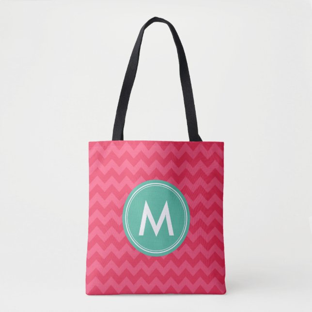 Pink Preppy Chevron Monogram Personalize Tote Bag (Front)