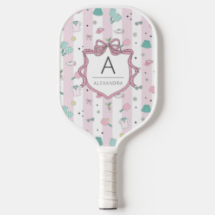 Pink Preppy Monogram Print Pickleball Paddle