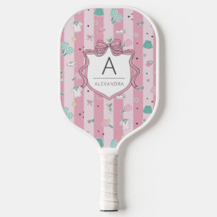 Pink Preppy Monogram Print Pickleball Paddle