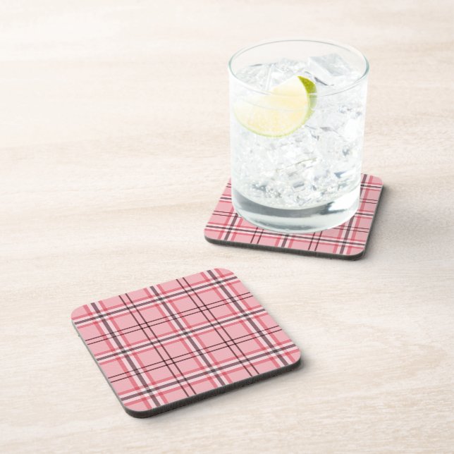 Pink Preppy Plaid Chequered Pattern Coaster (Right Side)