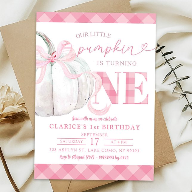 Pink Preppy Pumpkin Autumn Birthday Invitation (Creator Uploaded)