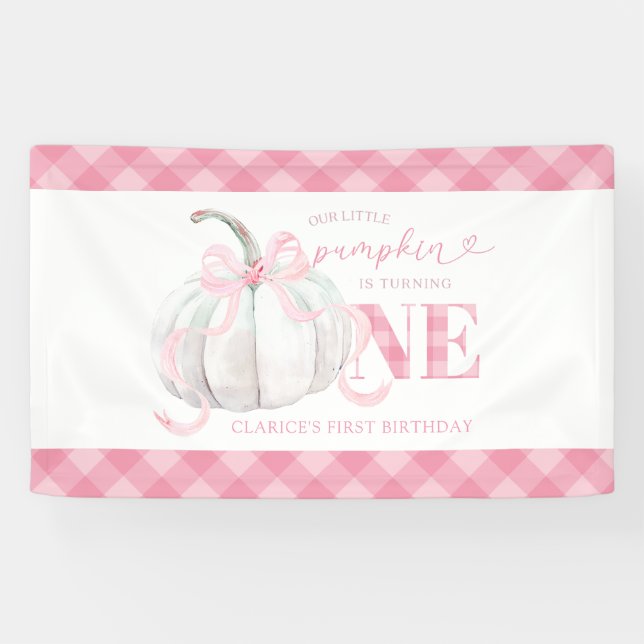 Pink Preppy Pumpkin Birthday Large Banner (Horizontal)