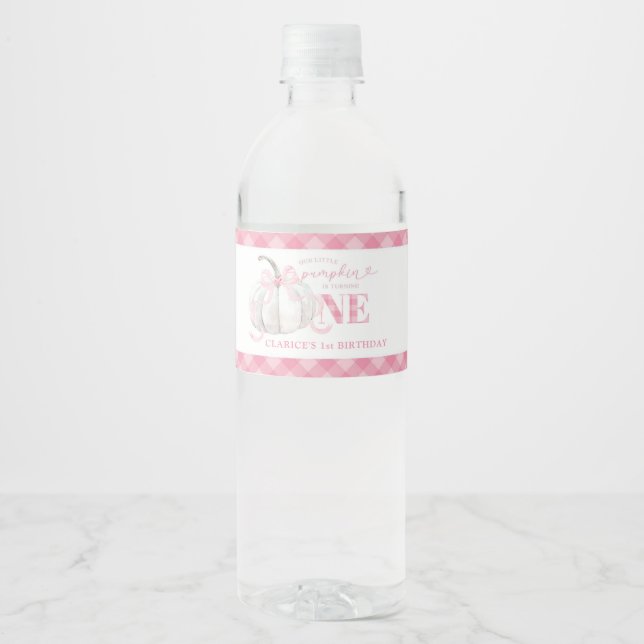 Pink Preppy Pumpkin Birthday Water Bottle Label (Front)
