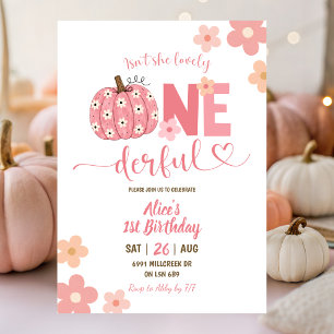 Pink Preppy Pumpkin Daisy Onederful 1st Birthday Invitation