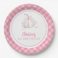Pink Preppy Pumpkin First Birthday Paper Plate