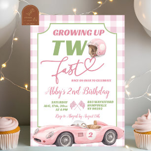 Pink Preppy Retro TWO FAST Birthday Invitation