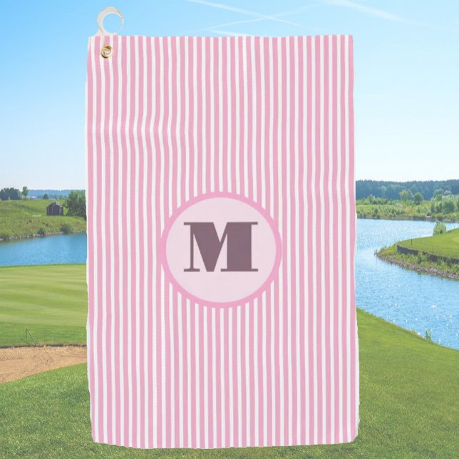 Pink preppy stripe personalized monogram ladies golf towel (Creator Uploaded)