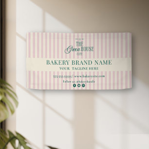 Pink Preppy Stripes Bakery Logo Event Display  Banner