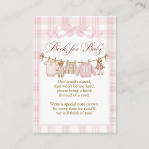Pink Preppy Teddy Bear Girl Baby Shower books Enclosure Card