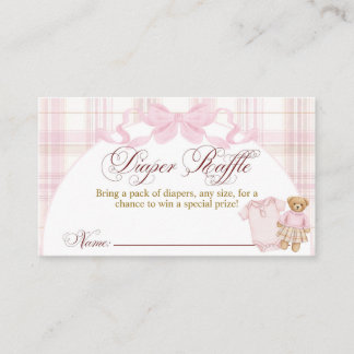Pink Preppy Teddy Bear Girl Baby Shower diaper Enclosure Card