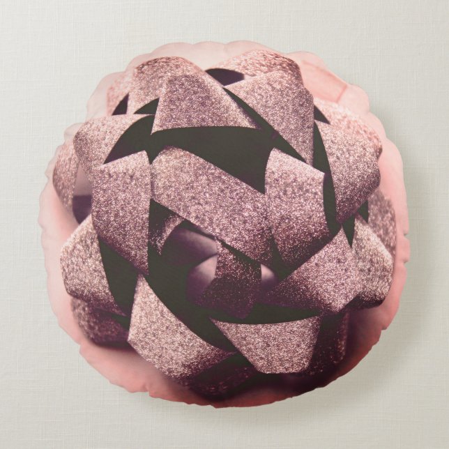 Pink present party bow round pillow (Front)