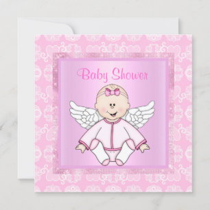 Pink pretty baby angel baby shower invitation