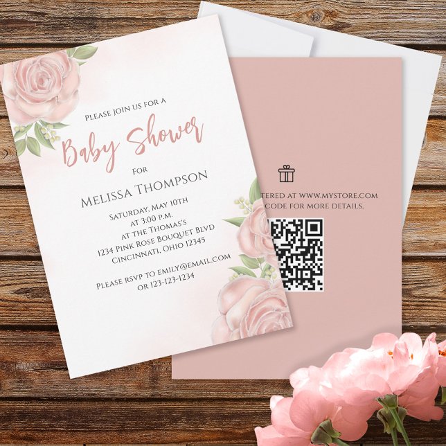 Pink Pretty Botanical Baby Girl Rose QR Code  (Creator Uploaded)