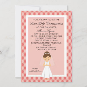 Pink  Pretty First  Communion Girl Invitation