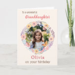 Pink Pretty Flowers Granddaughter Photo Birthday Card<br><div class="desc">This pretty card can be personalized with your granddaughter's name, and a favourite photo. Your chosen photograph will appear in a charming floral surround with a watercolor effect. The text at the top of the card is 'To a wonderful Granddaughter', with her name below the picture and 'on your birthday'...</div>