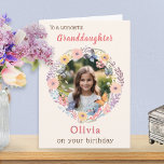 Pink Pretty Flowers Granddaughter Photo Birthday Card<br><div class="desc">This pretty card can be personalized with your granddaughter's name, and a favourite photo. Your chosen photograph will appear in a charming floral surround with a watercolor effect. The text at the top of the card is 'To a wonderful Granddaughter', with her name below the picture and 'on your birthday'...</div>