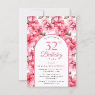 Pink Pretty Garden Floral Arch Chic 32nd Birthday Invitation