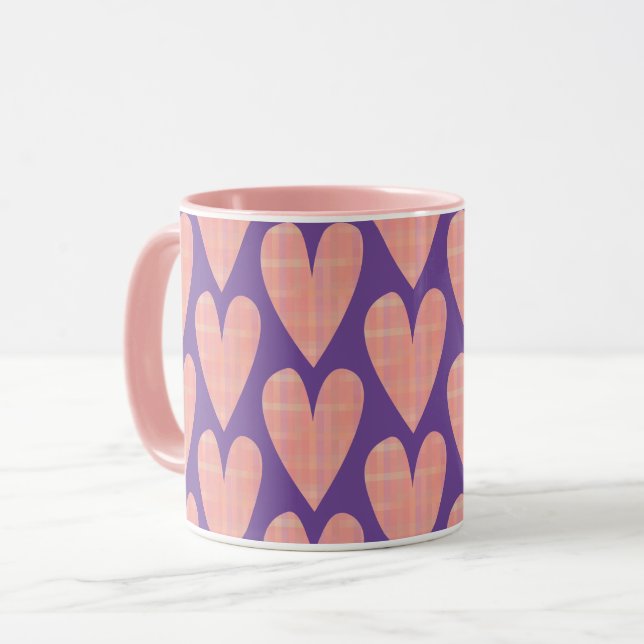 Pink Pretty Hearts on Purple Mug Cup (Front Left)