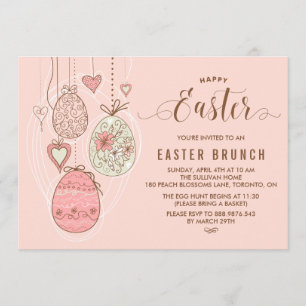 Pink Pretty Ornaments Easter Brunch and Egg Hunt Invitation