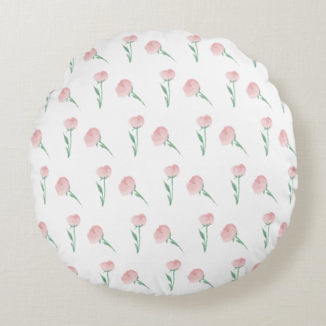 Pink Pretty Peonies Girls Room Dorm Closet  Round Pillow (Front)