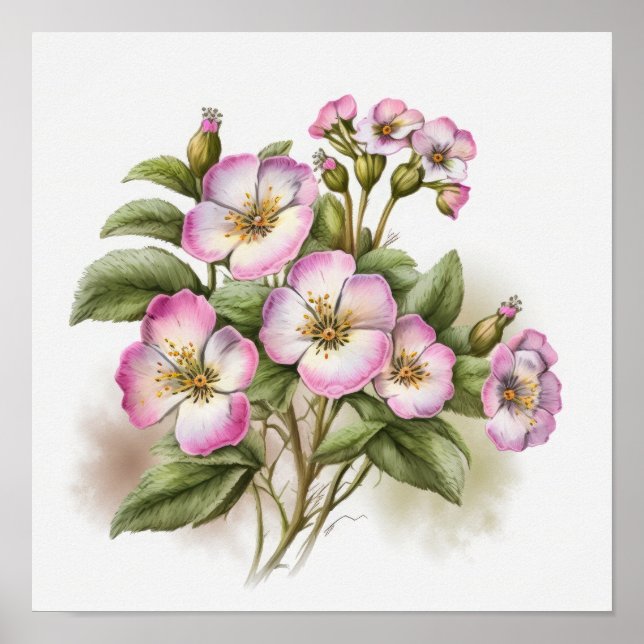 Pink Primrose Flowers Art Print Poster (Front)