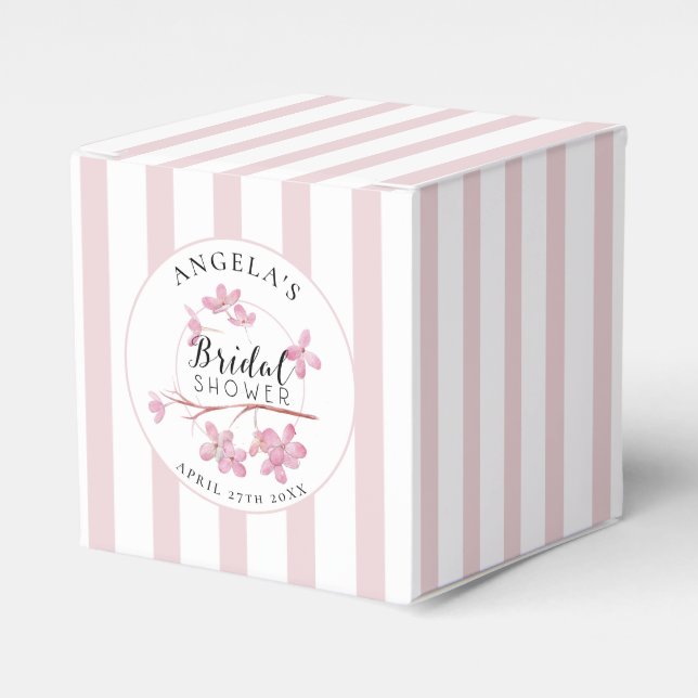 Pink Primrose Parisian Stripes Bridal Shower  Favor Box (Front Side)