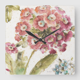 Pink Primrose Square Wall Clock