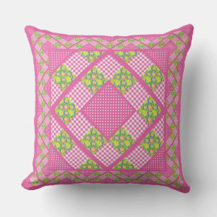 Pink, Primroses, Polkas and Gingham Throw Pillow