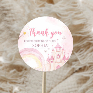 Pink Princess 4th Birthday Party Classic Round Sticker