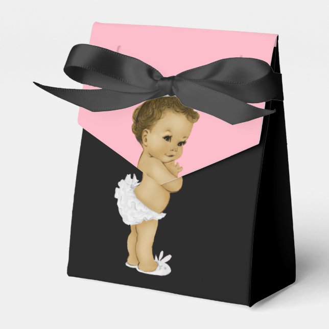 Pink Princess African American Baby Girl Shower Favor Box (Front Side)
