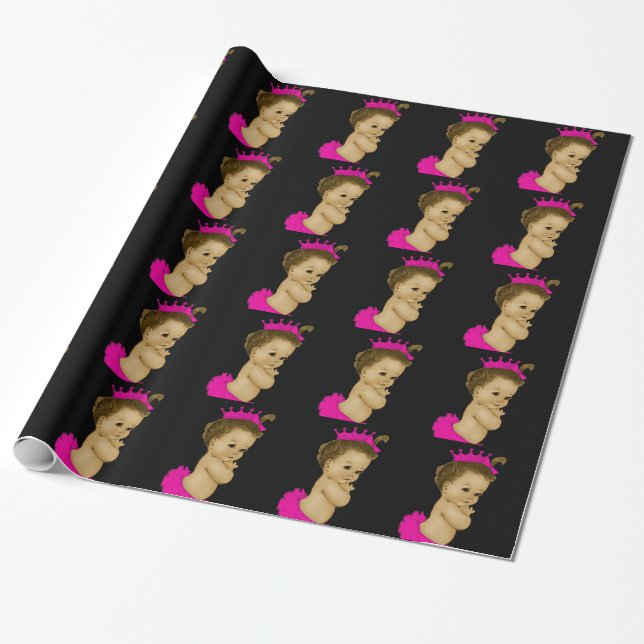 Pink Princess Baby Girl Shower Wrapping Paper (Unrolled)