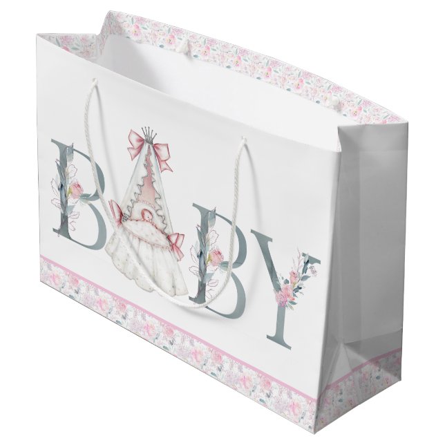 Pink Princess Baby Shower Baby Gift Large Gift Bag (Back Angled)