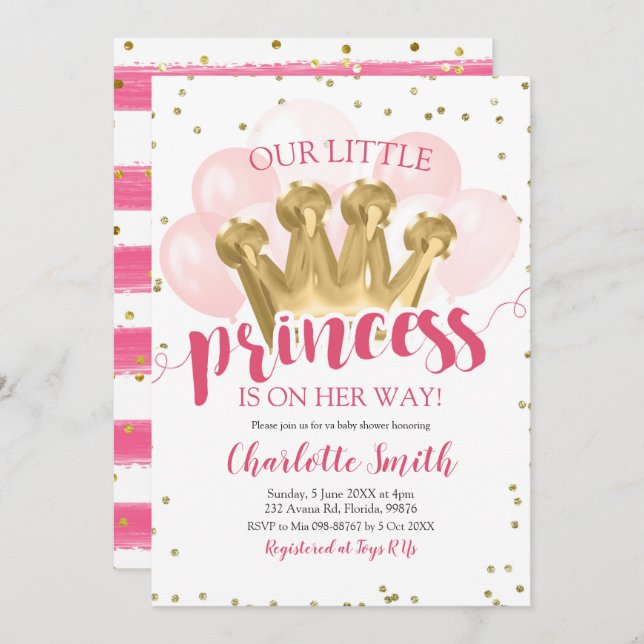 Pink Princess Baby Shower Birthday Invitation (Front/Back)