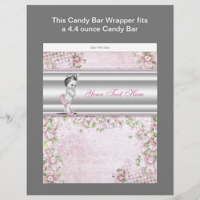 Pink Princess Baby Shower Candy Bar Wrapper (Front)
