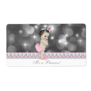 Pink Princess Baby Shower Water Bottle Labels