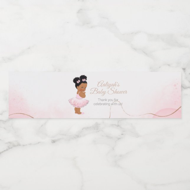 Pink princess ballerina baby shower  water bottle label (Single Label)